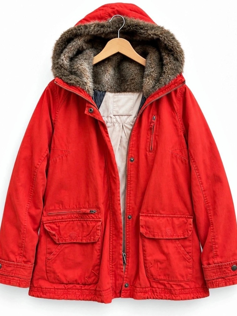 Anthropologie Daughters of the Liberation Fur Hood Utility Jacket Coat Parka M